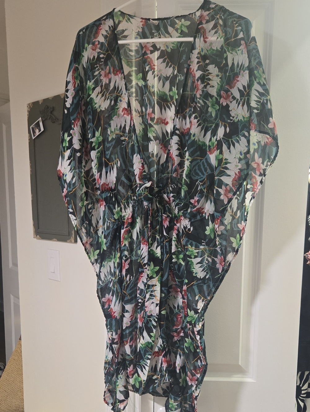Floral Sheer Swim Coverup Kaftan - Green Multi